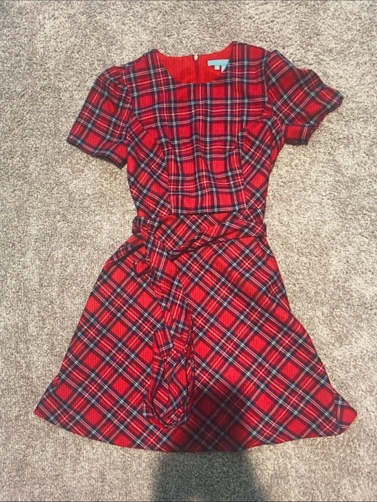 Draper James Dresses & Skirts - Draper James Red and Black Plaid Short-Sleeve Belted Fit-and-Flare Dress